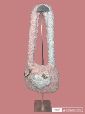 Plush Pink & White Heart Crossbody Bag
